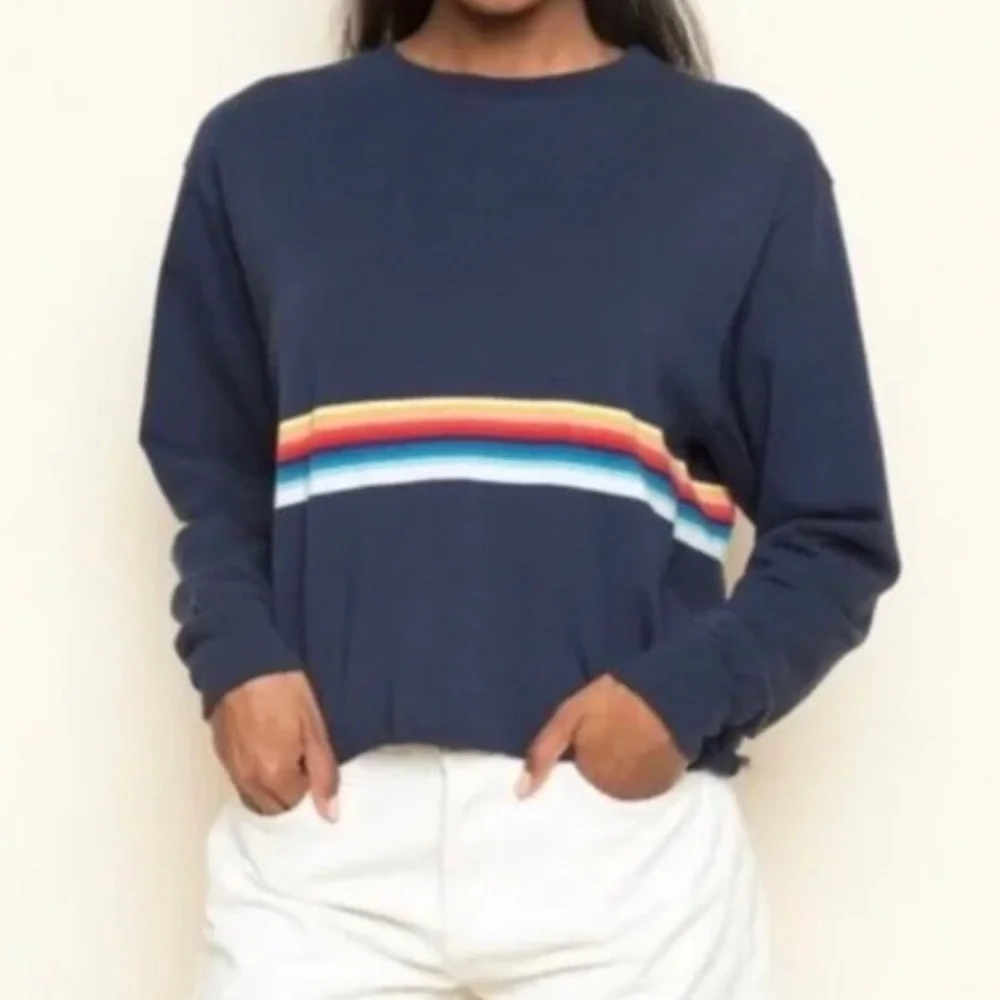Brandy Melville John Galt Navy Rainbow Long Sleeve Crop Shirt OS